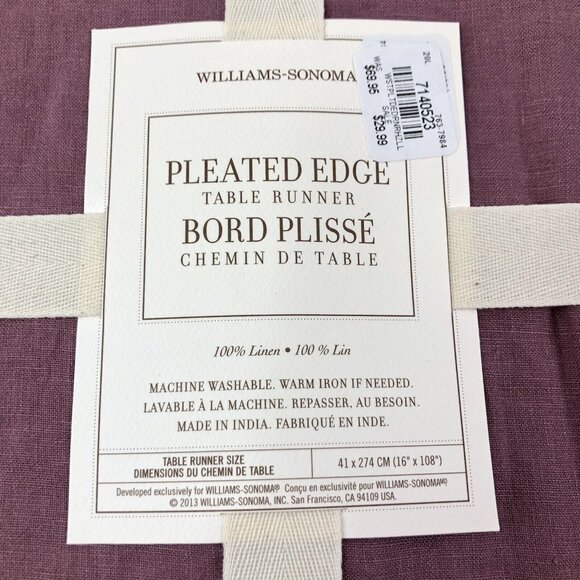 Williams Sonoma Pleated Edge Table Runner 16x108 Hazy Lilac Mauve Linen - Picture 3 of 12